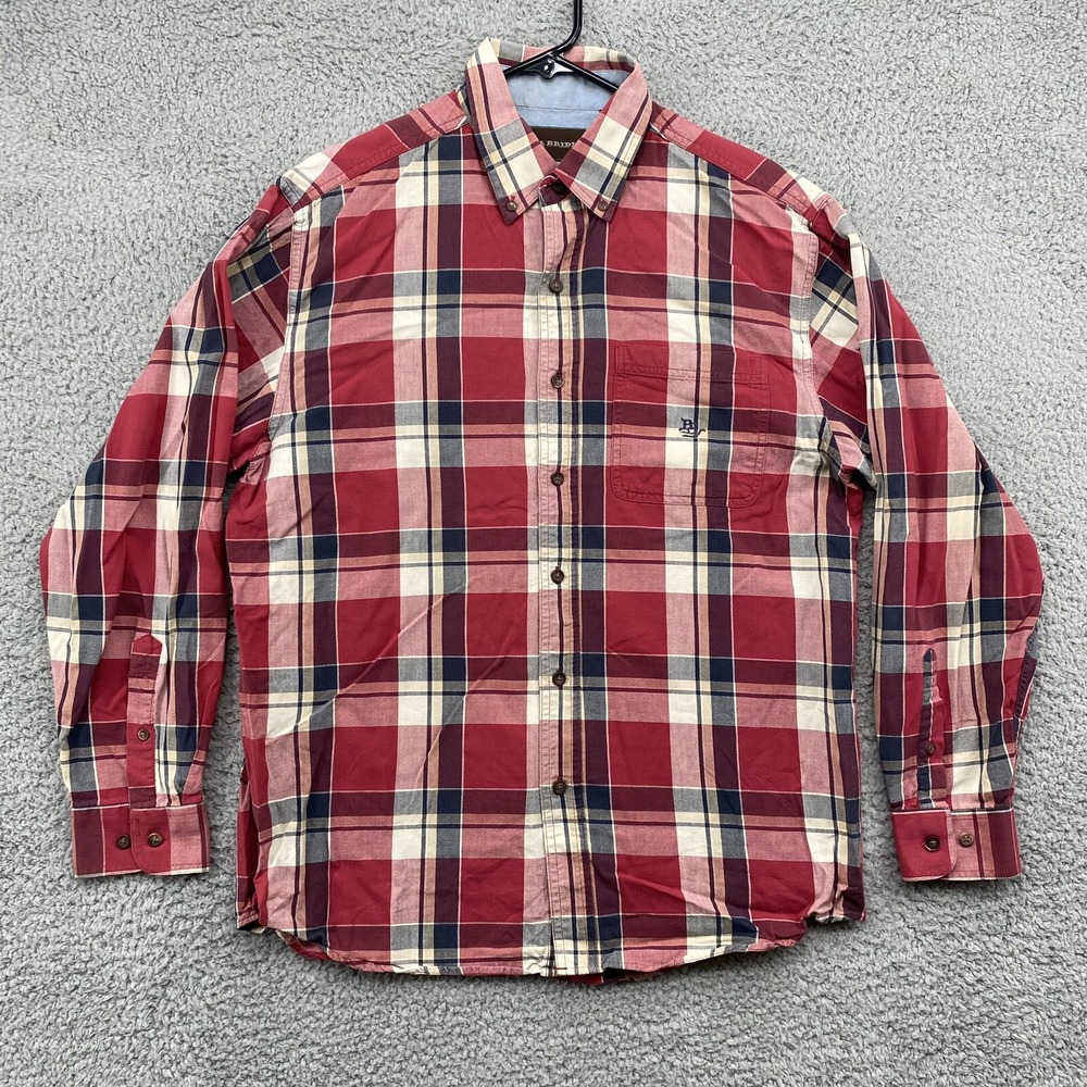 Bit & Bridle Shirt Mens‎ Medium Red Plaid Long Sleeve Button Up Western Cowboy